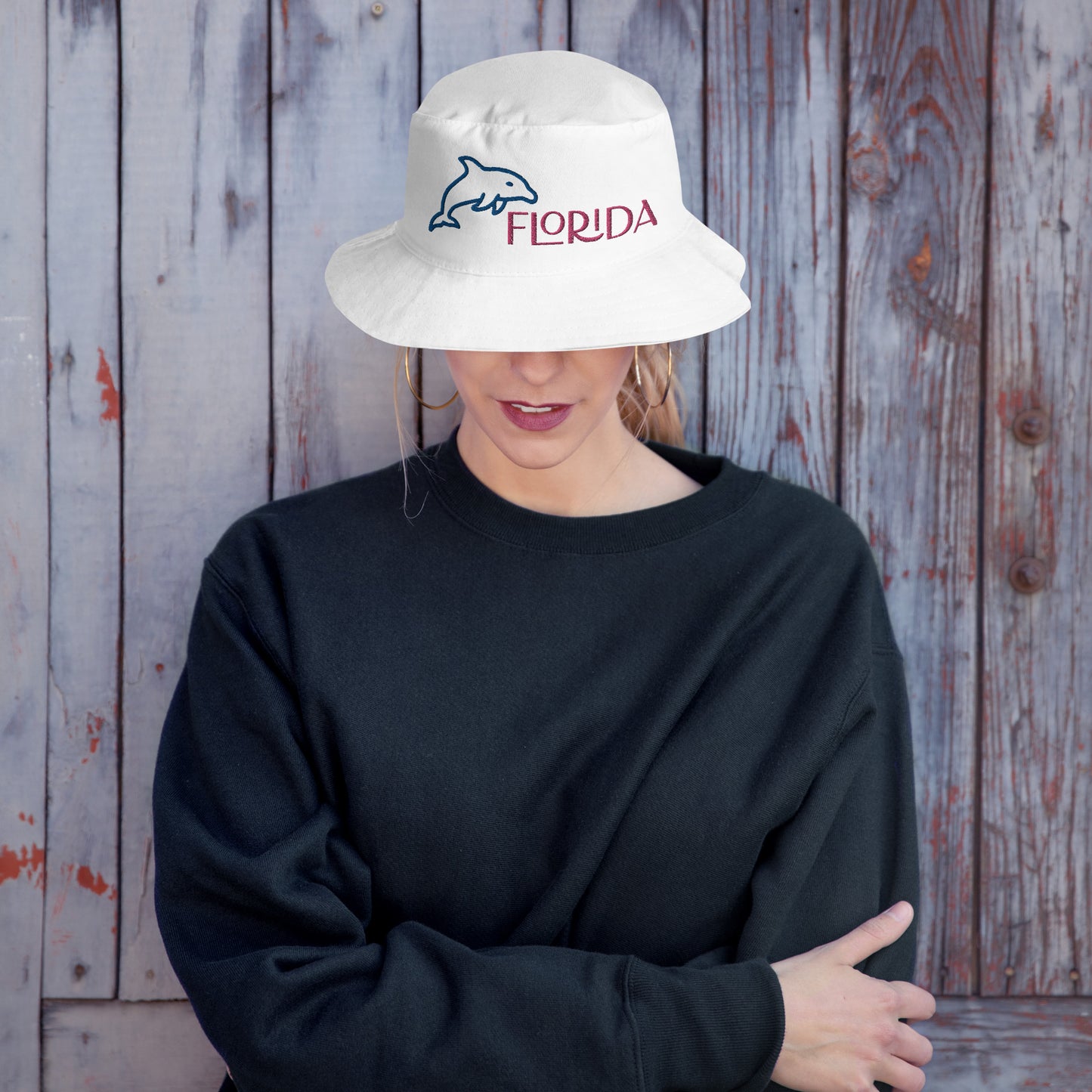 FLORIDA BUCKET HAT (DOLPHIN) - Florida Dolphin White Bucket Hat - Big Accessories