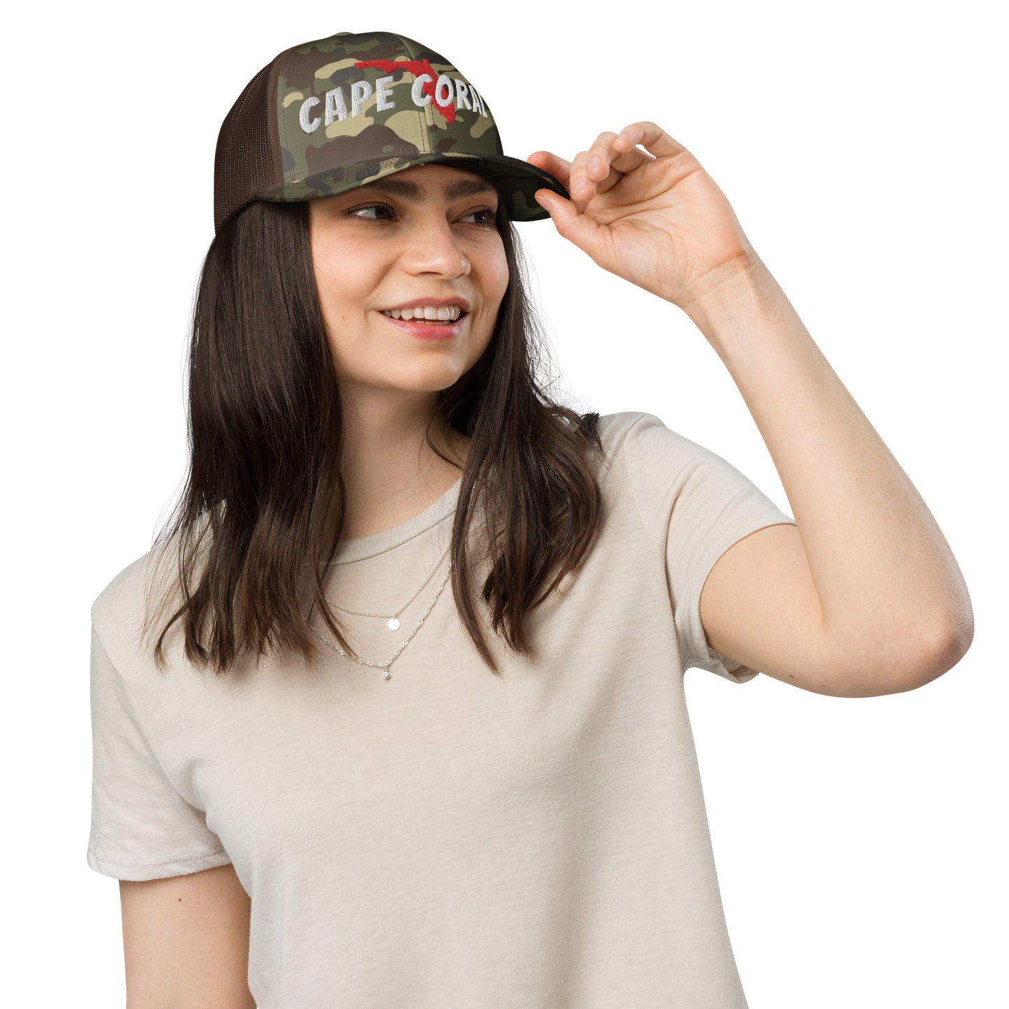 CAPE CORAL FLORIDA Camouflage Hat with Florida Map  - Cape Coral trucker hat Florida Map - Cape Coral Hat