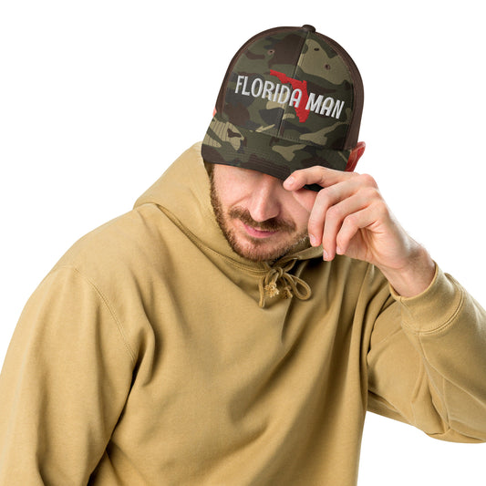 FLORIDA MAN CAMOUFLAGE MAP CAP - Florida Man FL Map CAMO Snapback Trucker Hat