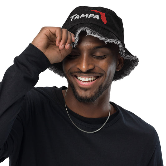 TAMPA, FL BUCKET HAT - Tampa Florida Distressed denim bucket hat