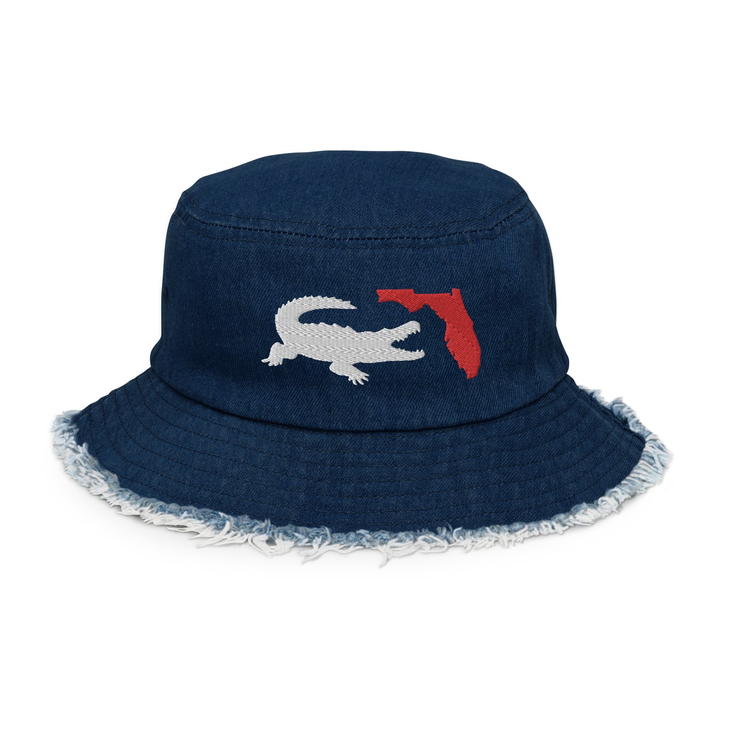 ALLIGATOR, FLORIDA MAP - Alligator Florida Distressed denim bucket hat