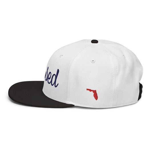 BLESSED FLORIDA WHITE Snapback Hat - Blessed Cap - Left Side FL Map