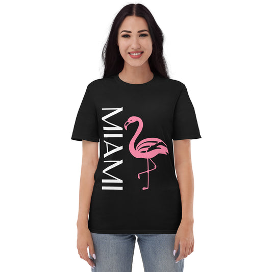 MIAMI FLORIDA TSHIRT W/ PINK FLAMINGO - BLACK Florida Unisex Lightweight T-Shirt - Gildan 980