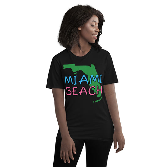 MIAMI BEACH Short-Sleeve T-Shirt - Miami Beach Florida T-Shirt with Florida Map