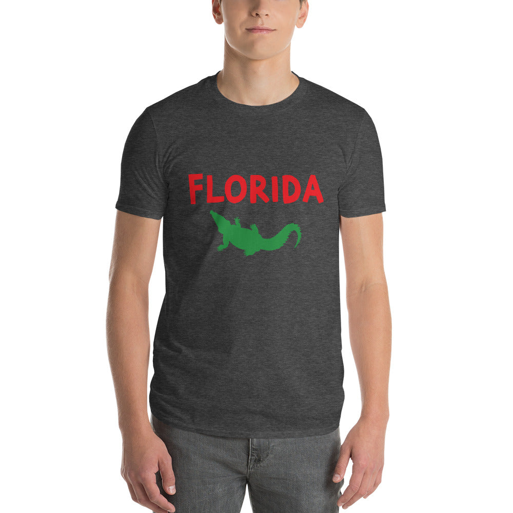 FLORIDA TSHIRT W/ FLORIDA ALLIGATOR (RED TEXT) - Florida Unisex Lightweight T-Shirt - Gildan 980 - Horizontal Text