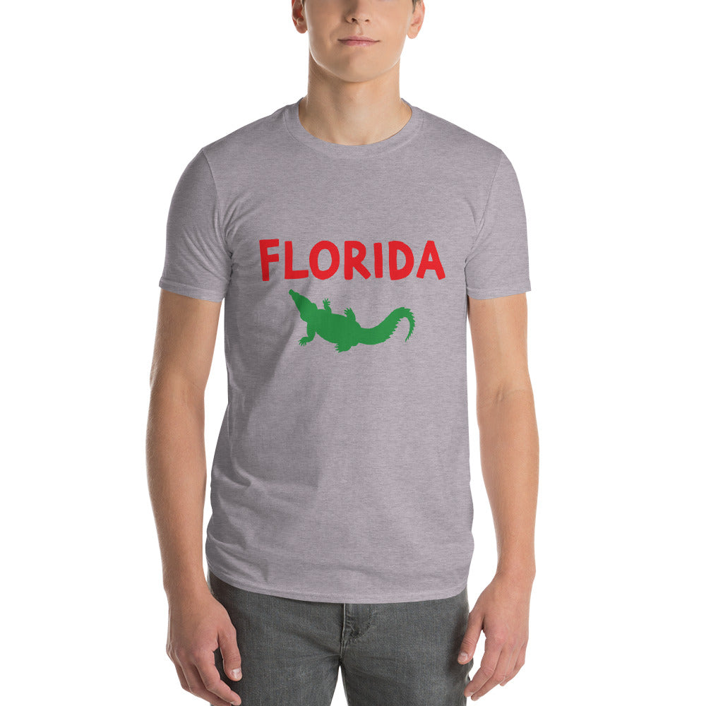 FLORIDA TSHIRT W/ FLORIDA ALLIGATOR (RED TEXT) - Florida Unisex Lightweight T-Shirt - Gildan 980 - Horizontal Text
