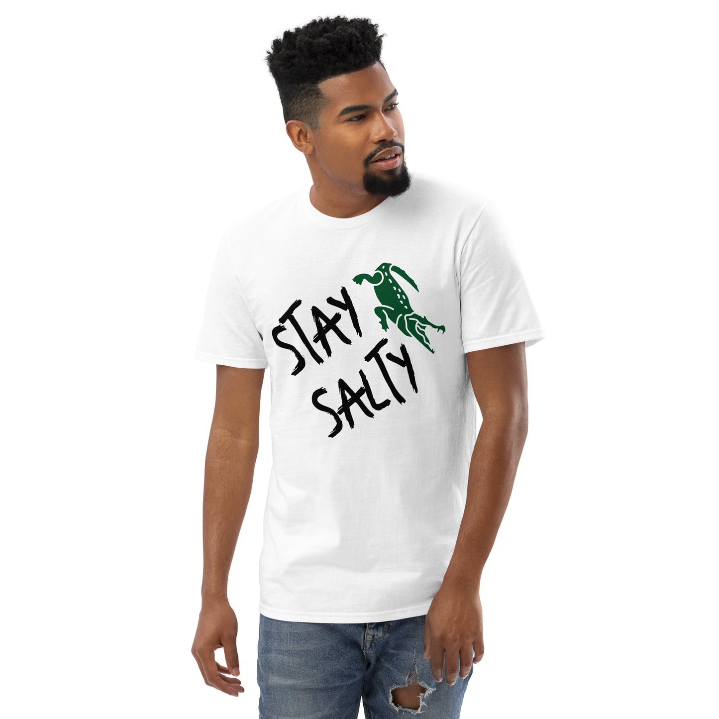 STAY SALTY FLORIDA T-SHIRT W/ALLIGATOR - Florida Unisex Lightweight White Alligator T-Shirt