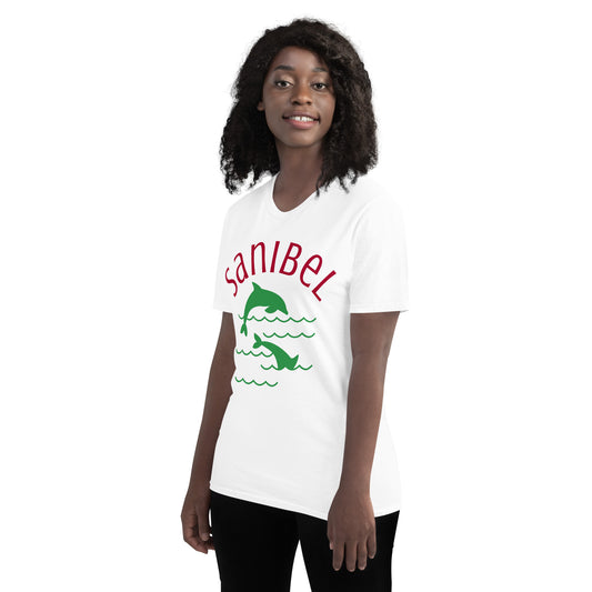 SANIBEL TSHIRT W/ DOLPHINS - Sanibel Island Florida WHITE Unisex Lightweight T-Shirt - Gildan 980