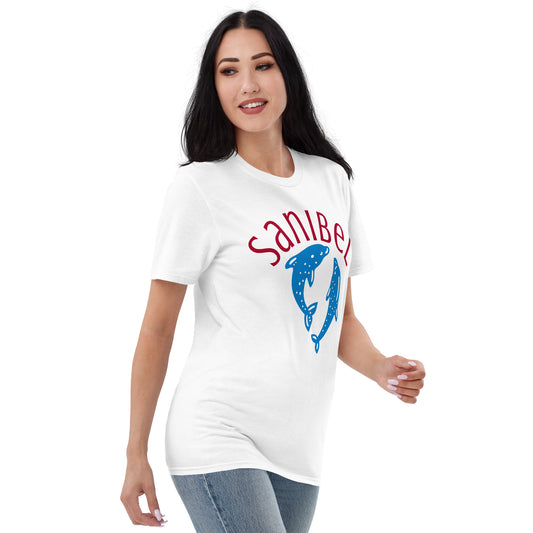SANIBEL TSHIRT W/ 2 BLUE DOLPHINS - Sanibel Island Florida WHITE Unisex Lightweight T-Shirt - Gildan 980