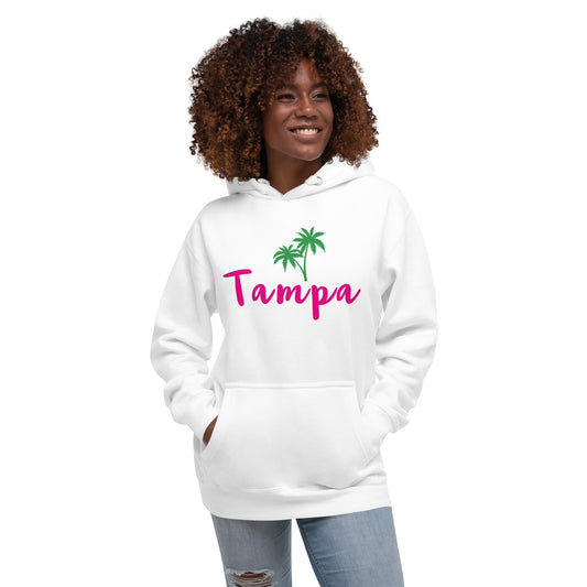 TAMPA W/ PALM TREES (white) - Unisex Premium Hoodie - Cotton Heritage M2580