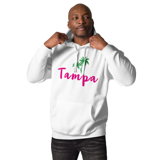 TAMPA W/ PALM TREES (white) - Unisex Premium Hoodie - Cotton Heritage M2580