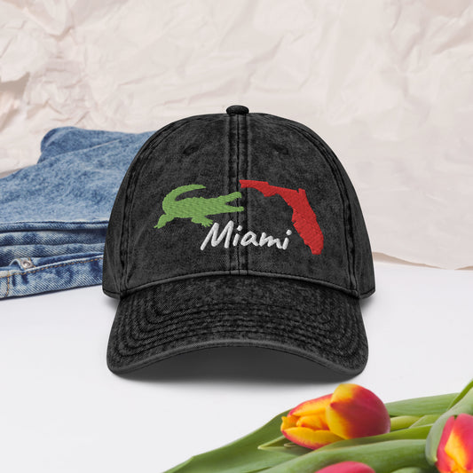 MIAMI FLORIDA WITH ALLIGATOR - Miami FL Vintage Cotton Twill Cap