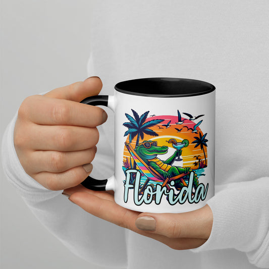 FLORIDA ALLIGATOR MUG with Color Inside - Florida Cartoon Alligator Mug