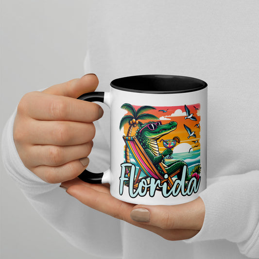 FLORIDA ALLIGATOR Mug with Color Inside - Florida Alligator Cartoon Mug - Florida Mug