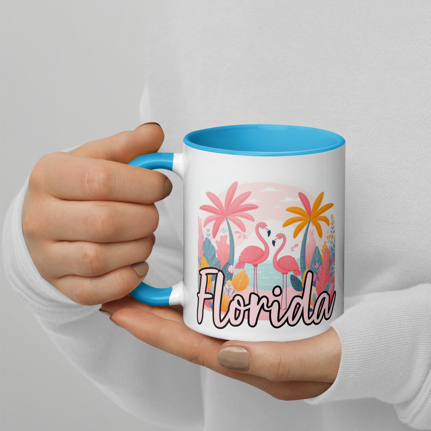 FLORIDA FLAMINGOS Mug with Color Inside - Florida Flamingo Mugs - FL Coffee Cups V2