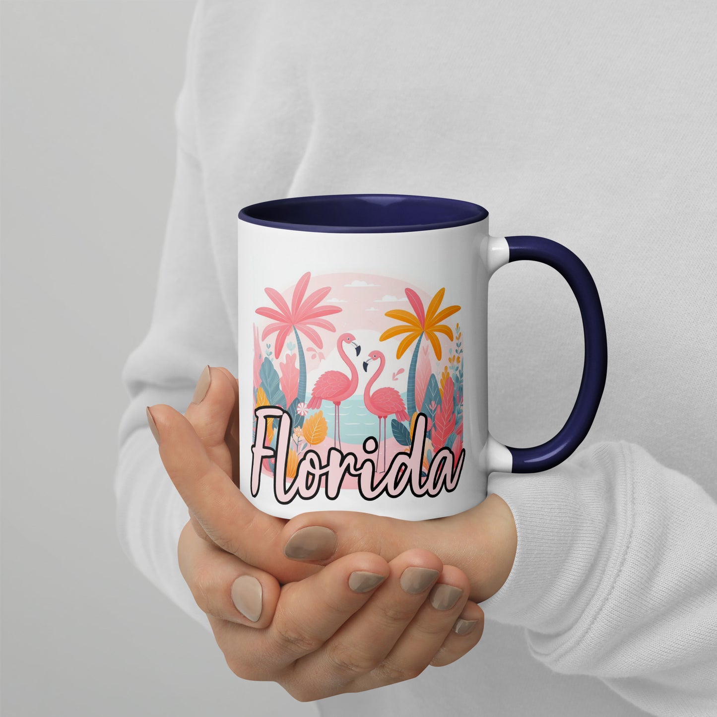 FLORIDA FLAMINGOS Mug with Color Inside - Florida Flamingo Mugs - FL Coffee Cups V2