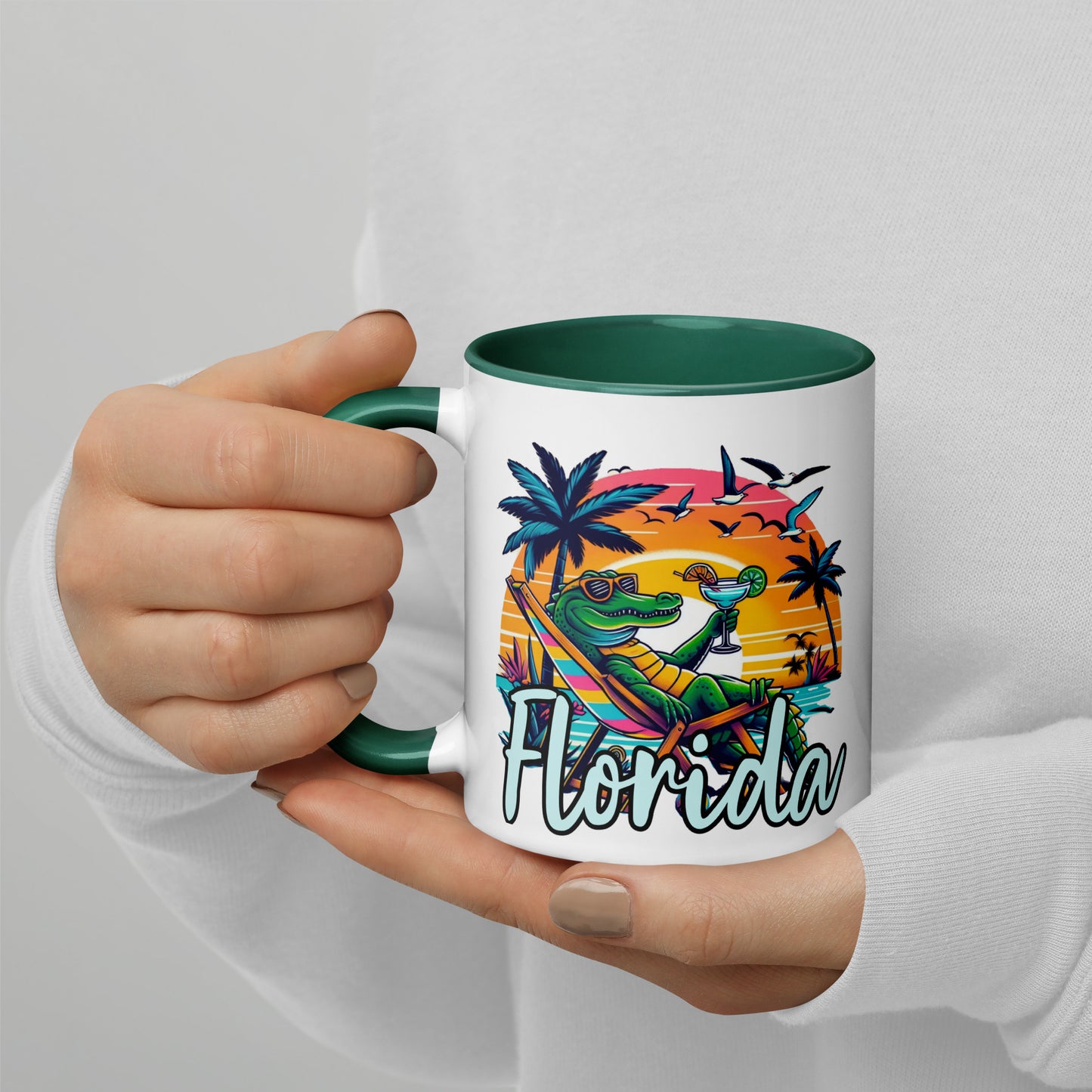 FLORIDA ALLIGATOR MUG with Color Inside - Florida Cartoon Alligator Mug