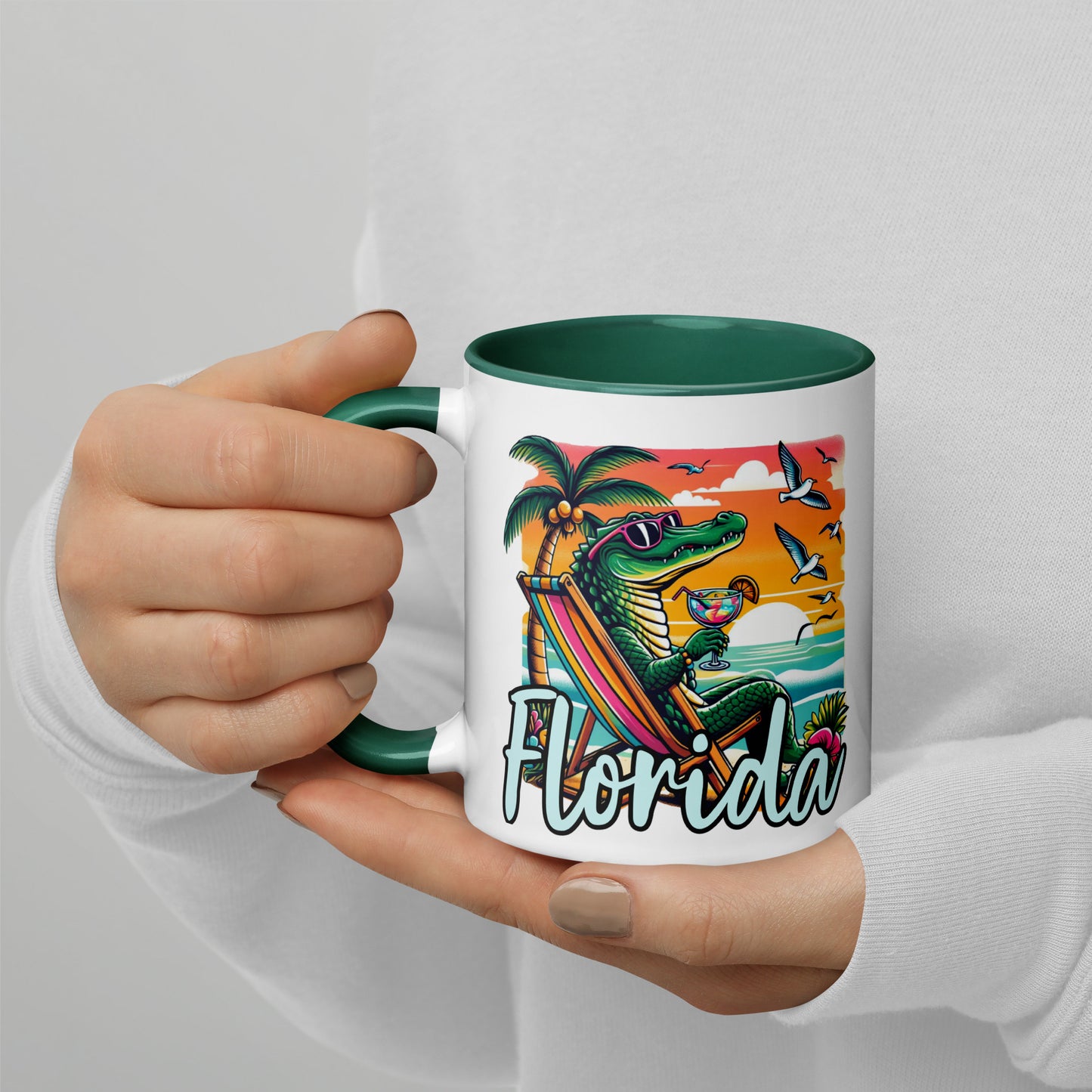FLORIDA ALLIGATOR Mug with Color Inside - Florida Alligator Cartoon Mug - Florida Mug