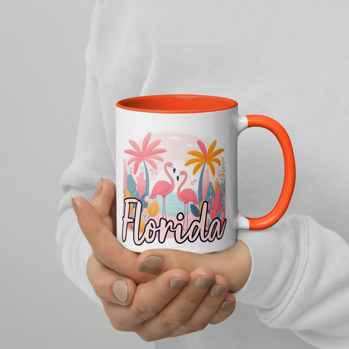 FLORIDA FLAMINGOS Mug with Color Inside - Florida Flamingo Mugs - FL Coffee Cups V2