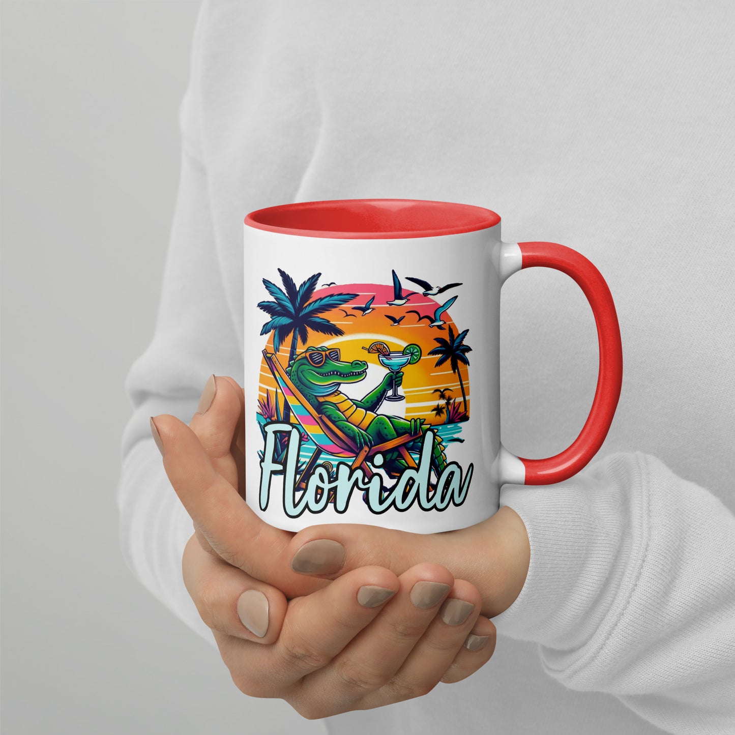 FLORIDA ALLIGATOR MUG with Color Inside - Florida Cartoon Alligator Mug