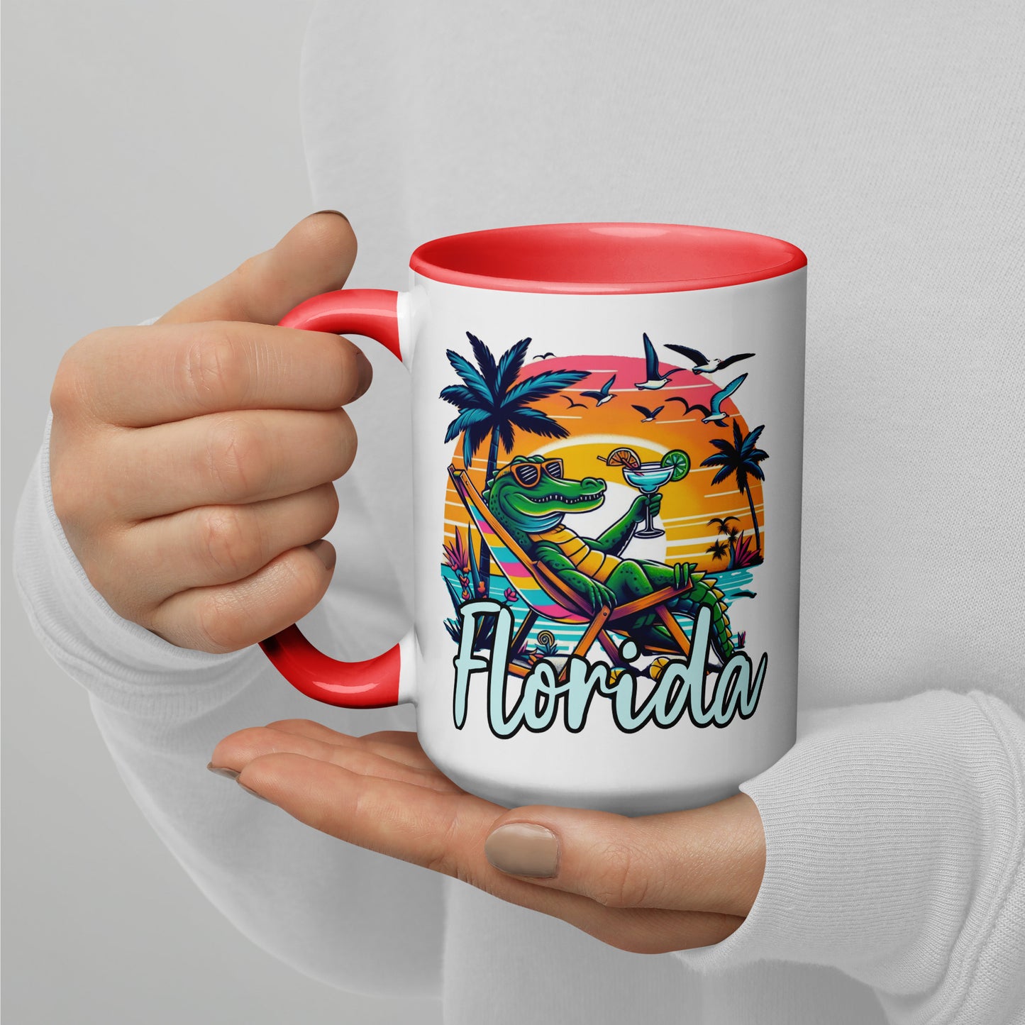 FLORIDA ALLIGATOR MUG with Color Inside - Florida Cartoon Alligator Mug