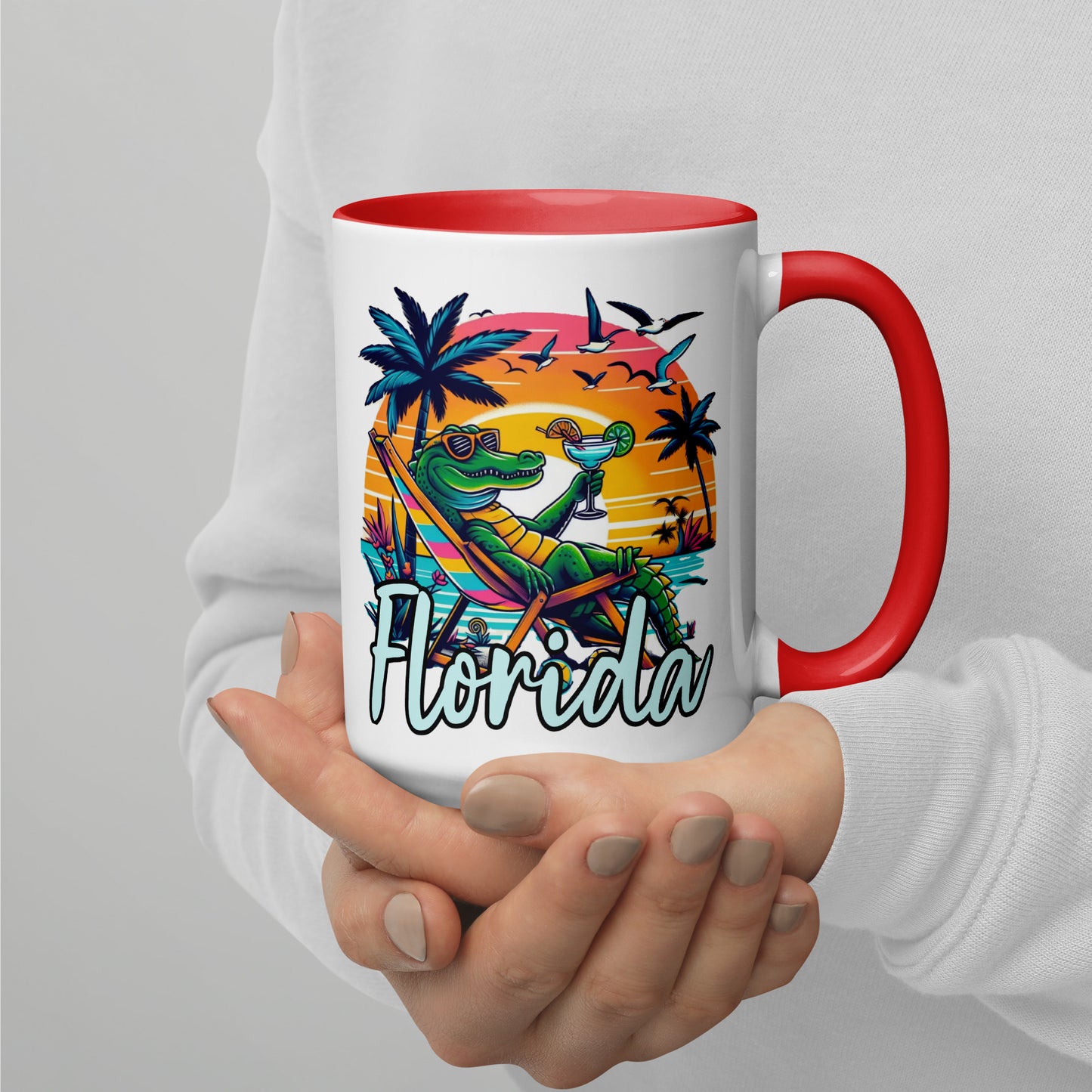 FLORIDA ALLIGATOR MUG with Color Inside - Florida Cartoon Alligator Mug