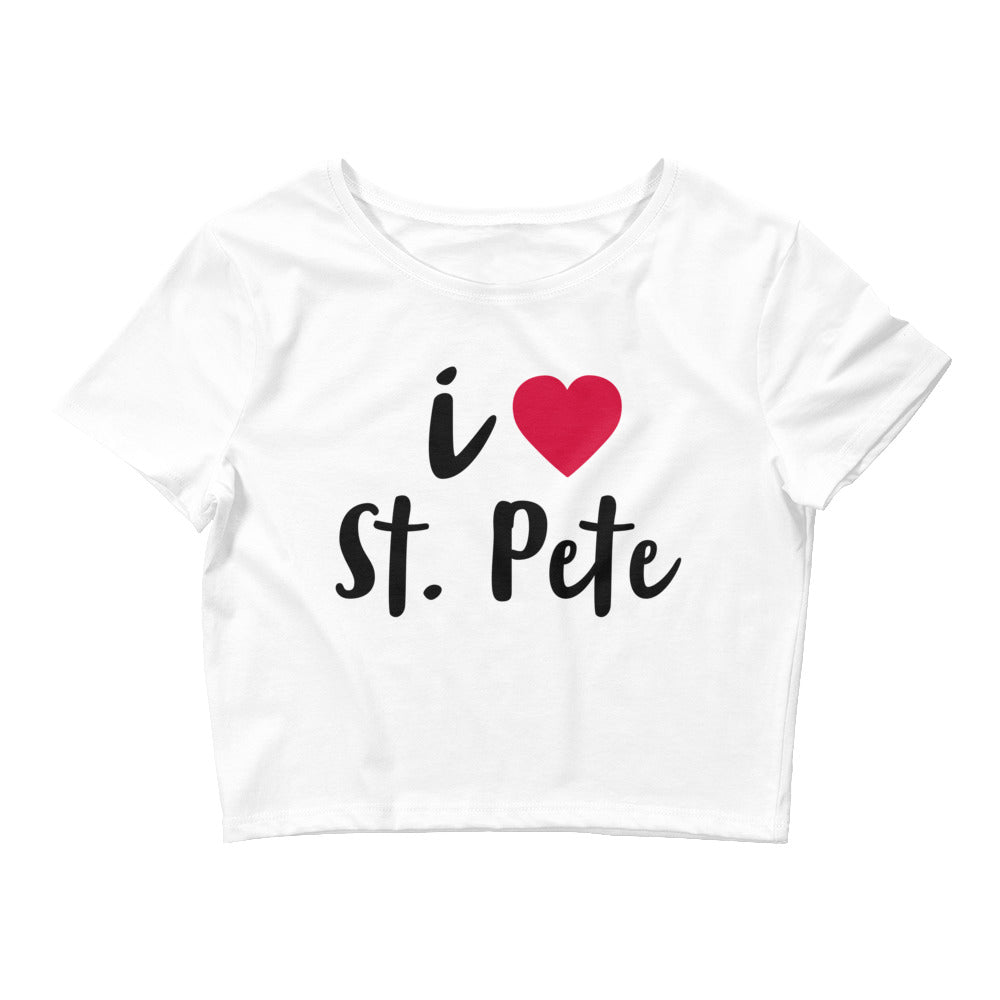I LOVE ST. PETE (WHITE) - SAINT PETERSBURG FLORIDA Women's Crop Tee - Bella + Canvas 6681