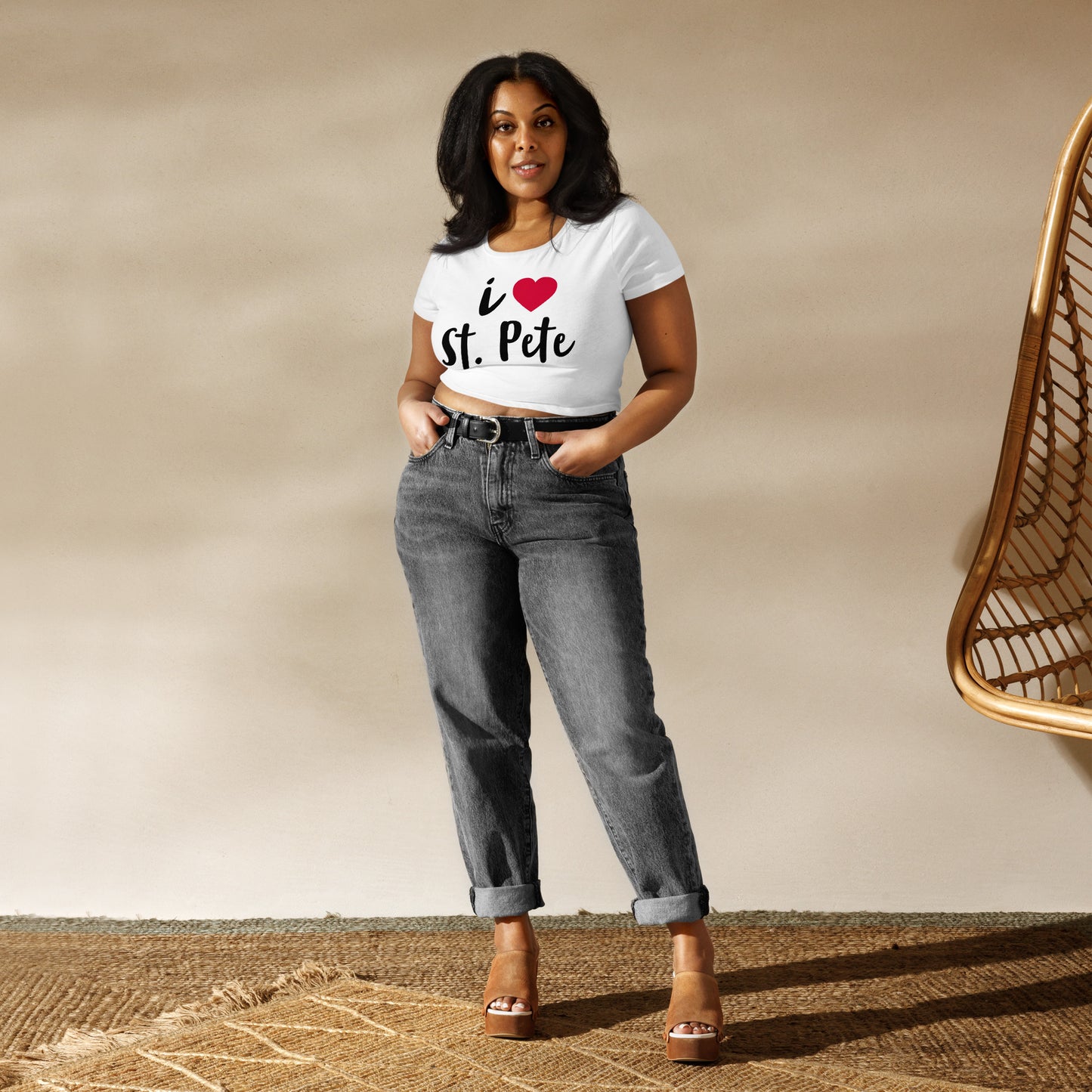 I LOVE ST. PETE (WHITE) - SAINT PETERSBURG FLORIDA Women's Crop Tee - Bella + Canvas 6681