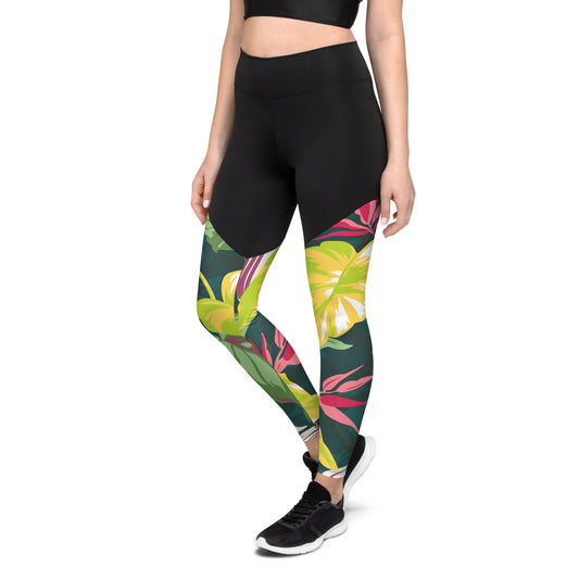 Tropical Colorblock Beach Life Compression Leggings