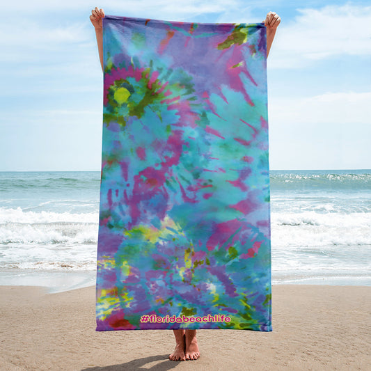 Florida Beach Vibes Rainbow Burst Tie-Dye Towel