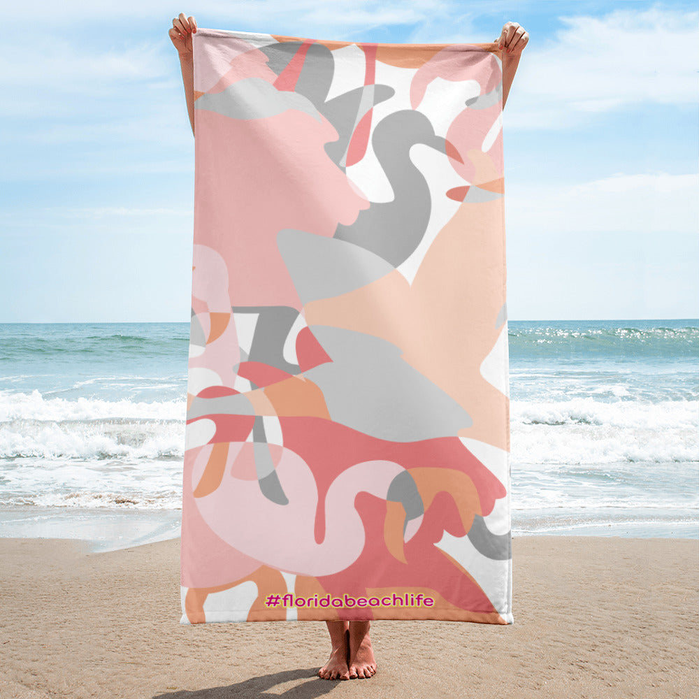 Florida Beach Vibes Pastel Flamingo Towel