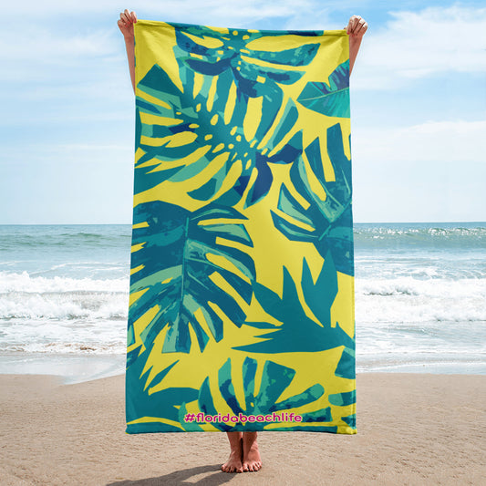 Florida Beach Vibes Neon Monstera Towel