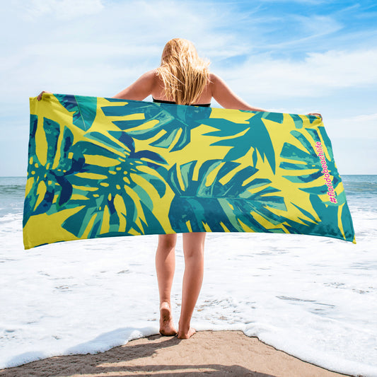 Florida Beach Vibes Neon Monstera Towel