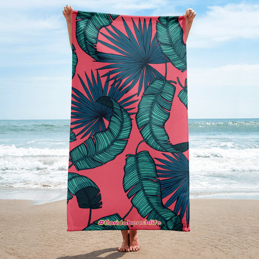 Florida Beach Vibes Hot Pink Floral Towel