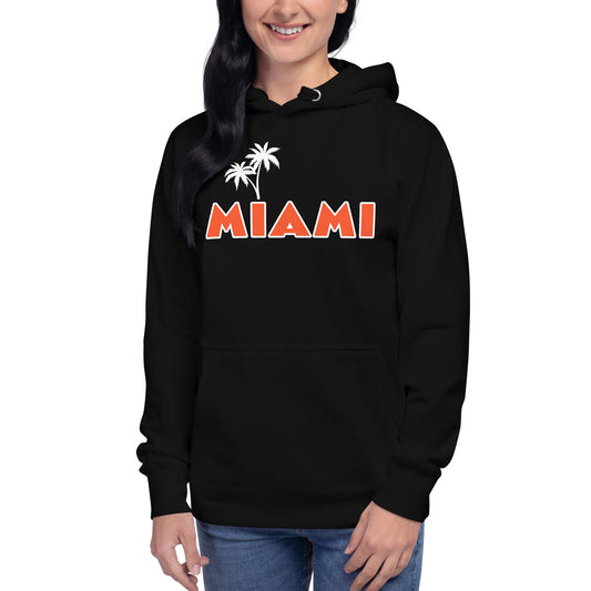 MIAMI FLORIDA HOODIE W/ PALM TREES (orange lettering) - Unisex Premium Hoodie - Cotton Heritage M2580