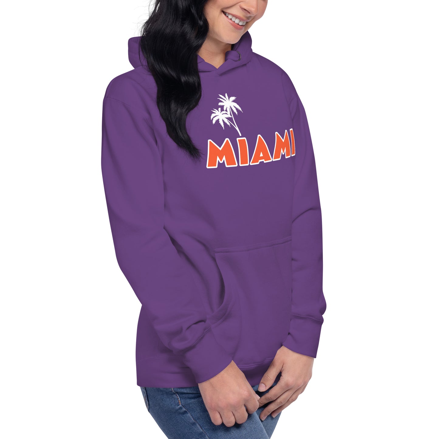 MIAMI FLORIDA HOODIE W/ PALM TREES (orange lettering) - Unisex Premium Hoodie - Cotton Heritage M2580