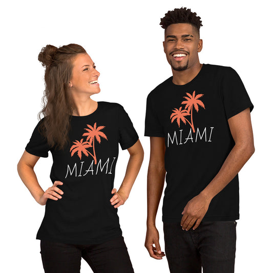 MIAMI  W/ PALM TREE - Black Unisex t-shirt