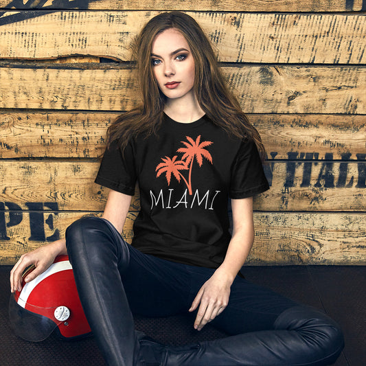MIAMI  W/ PALM TREE - Black Unisex t-shirt